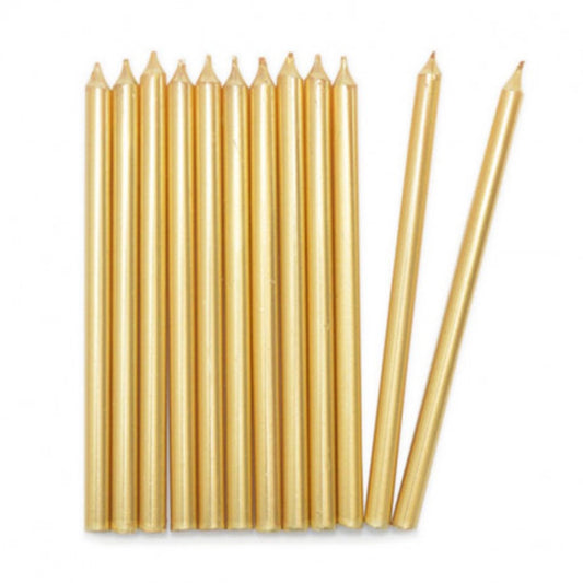 12 BOUGIES DORÉES LONGUES, 12 CM