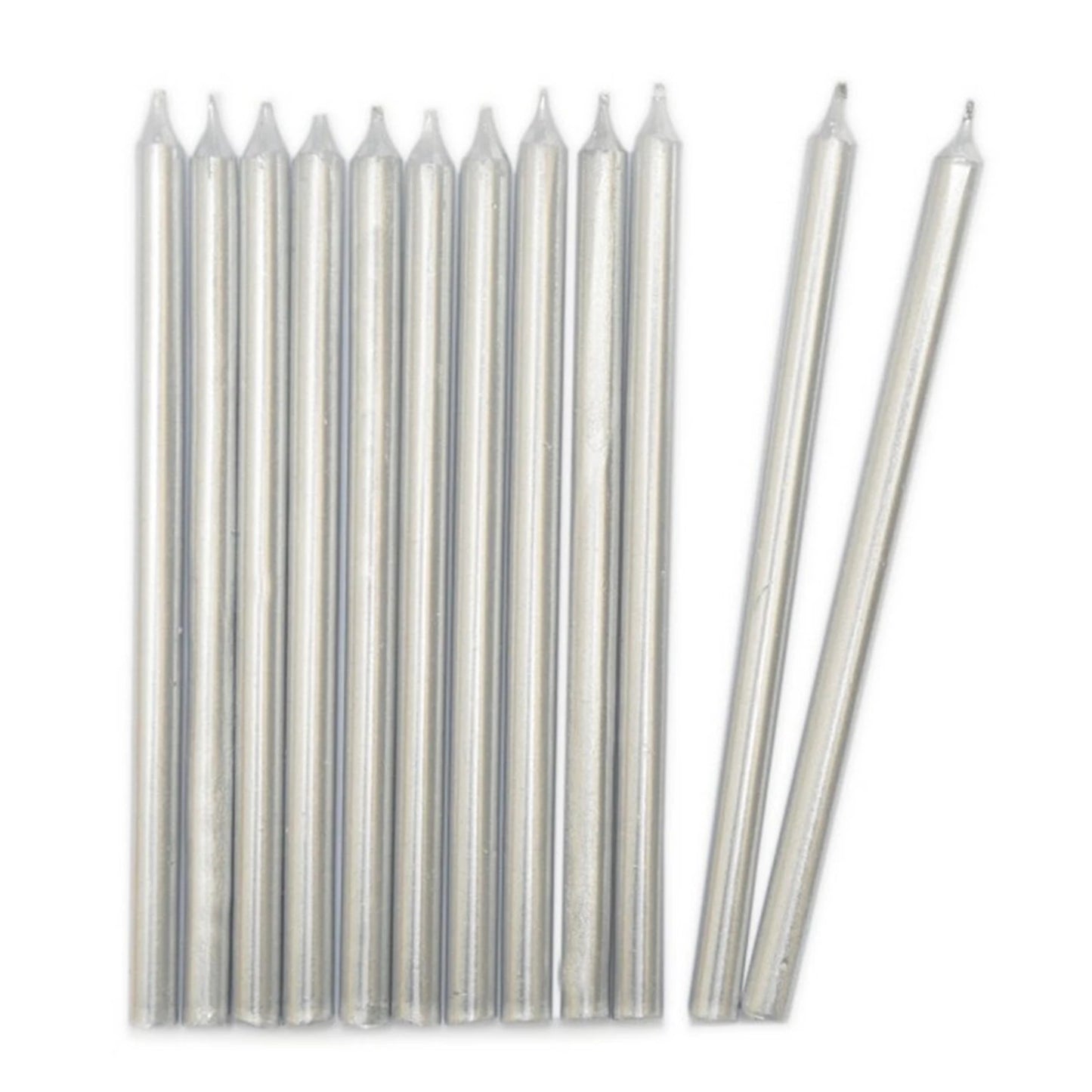 12 silberfarbene Stabkerzen, 12 cm