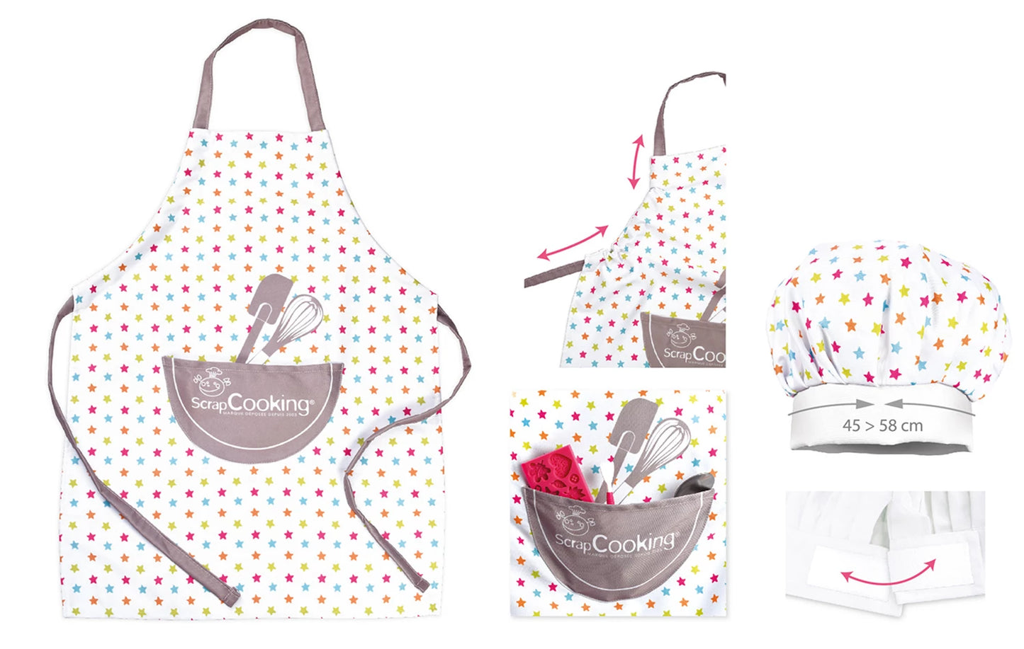 GREMBIULE + CAPPELLO DA CUOCO, STELLE, 4-10 ANNI, COTONE