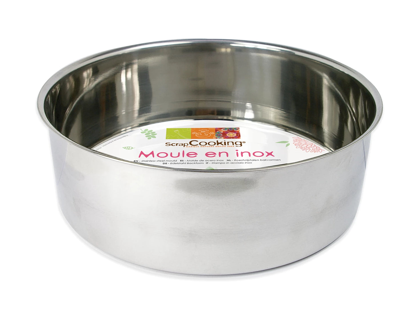 TORTIERA ROTONDA IN ACCIAIO INOX, ALTEZZA 18 CM, ALTEZZA 5 CM