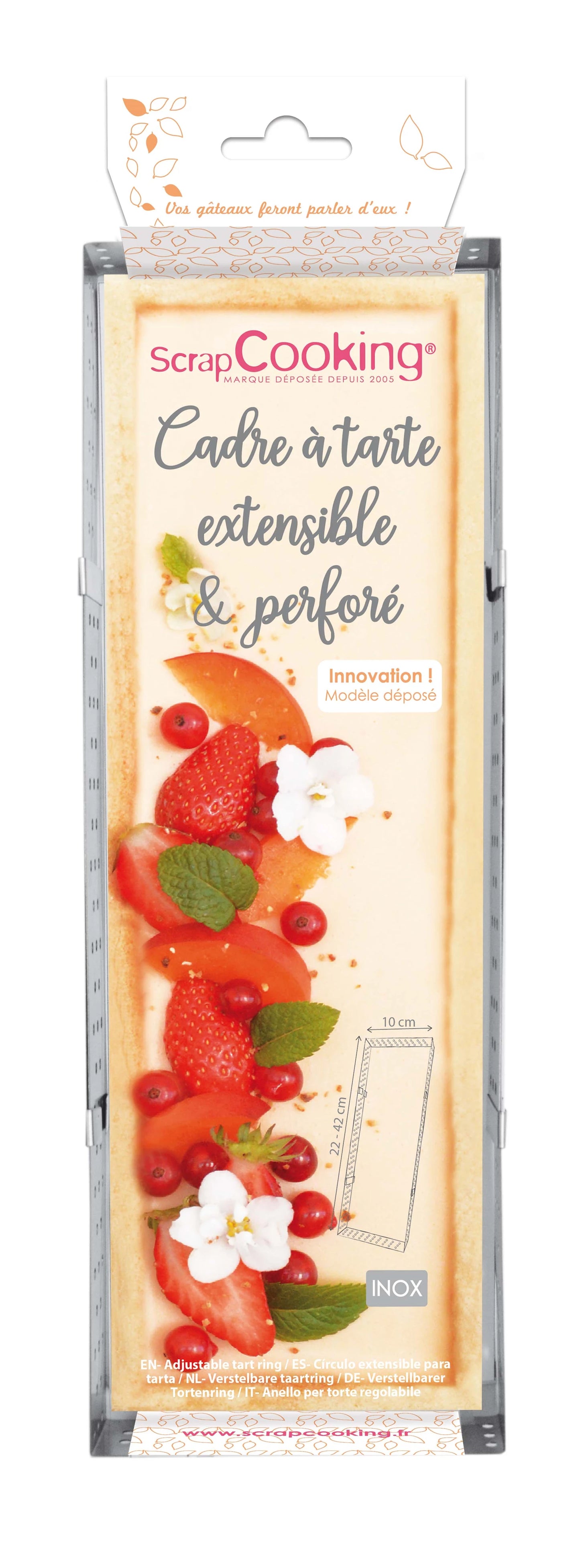 TELAIO PER TORTA FORATO REGOLABILE, ACCIAIO INOX 22 A