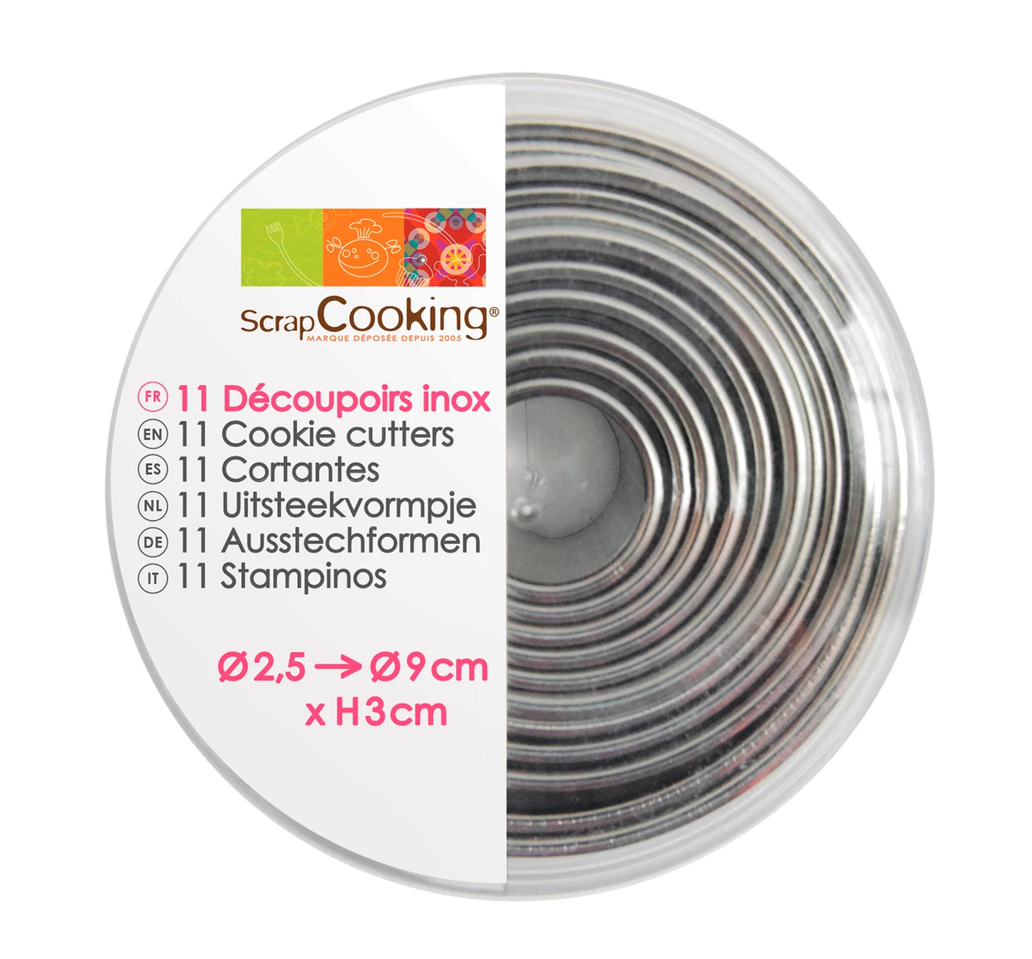 TAGLIABISCOTTI CIRCOLARI IN ACCIAIO INOX, SET DA 11