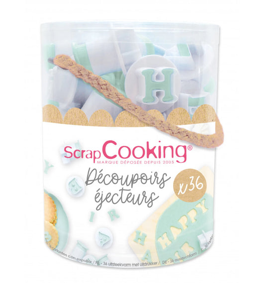 ENSEMBLE DE 36 EMBISEURS À BISCUITS AVEC ÉJECTEUR (DE A À Z, DE 0 À 9)