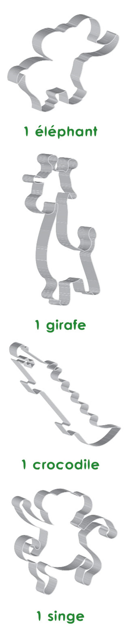SET DI 4 TAGLIABISCOTTI IN ACCIAIO INOX, DESIGN GIUNGLA