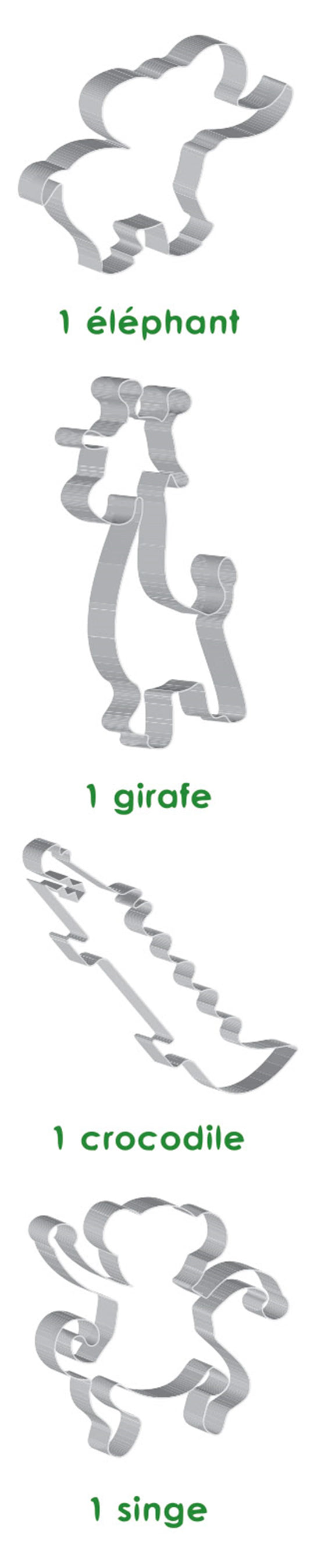 LOT DE 4 EMBOÎTEURS À BISCUITS EN ACIER INOXYDABLE, DESIGN JUNGLE