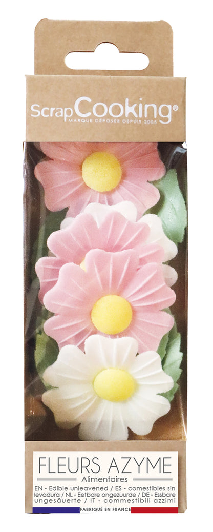 DÉCOR EN AZYME. ROSES SAUVAGES 6 PIÈCES ET FEUILLES DORÉES 6 PIÈCES.