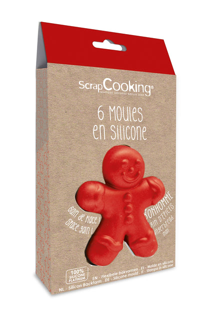 6 MOULES INDIVIDUELS EN SILICONE POUR BONHOMMES EN PAIN D'ÉPICES