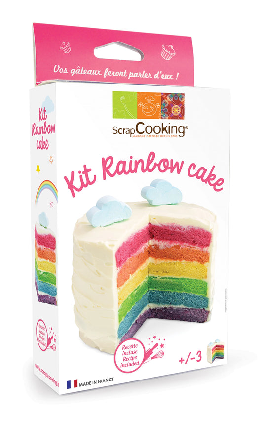 KIT GÂTEAU ARC-EN-CIEL AVEC 4 POUDRES COLORÉES