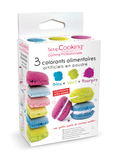 ENSEMBLE DE POUDRES COLORÉES - BLEU, VERT, VIOLET 3 X 10 G