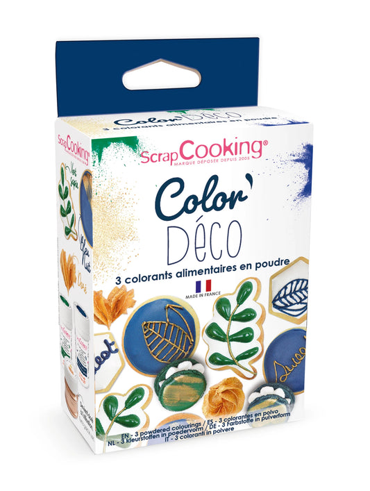 LOT DE 3 COLORANTS ALIMENTAIRES POUR DÉCORATIONS : VERT, BLEU, OR (3 X 5 G)