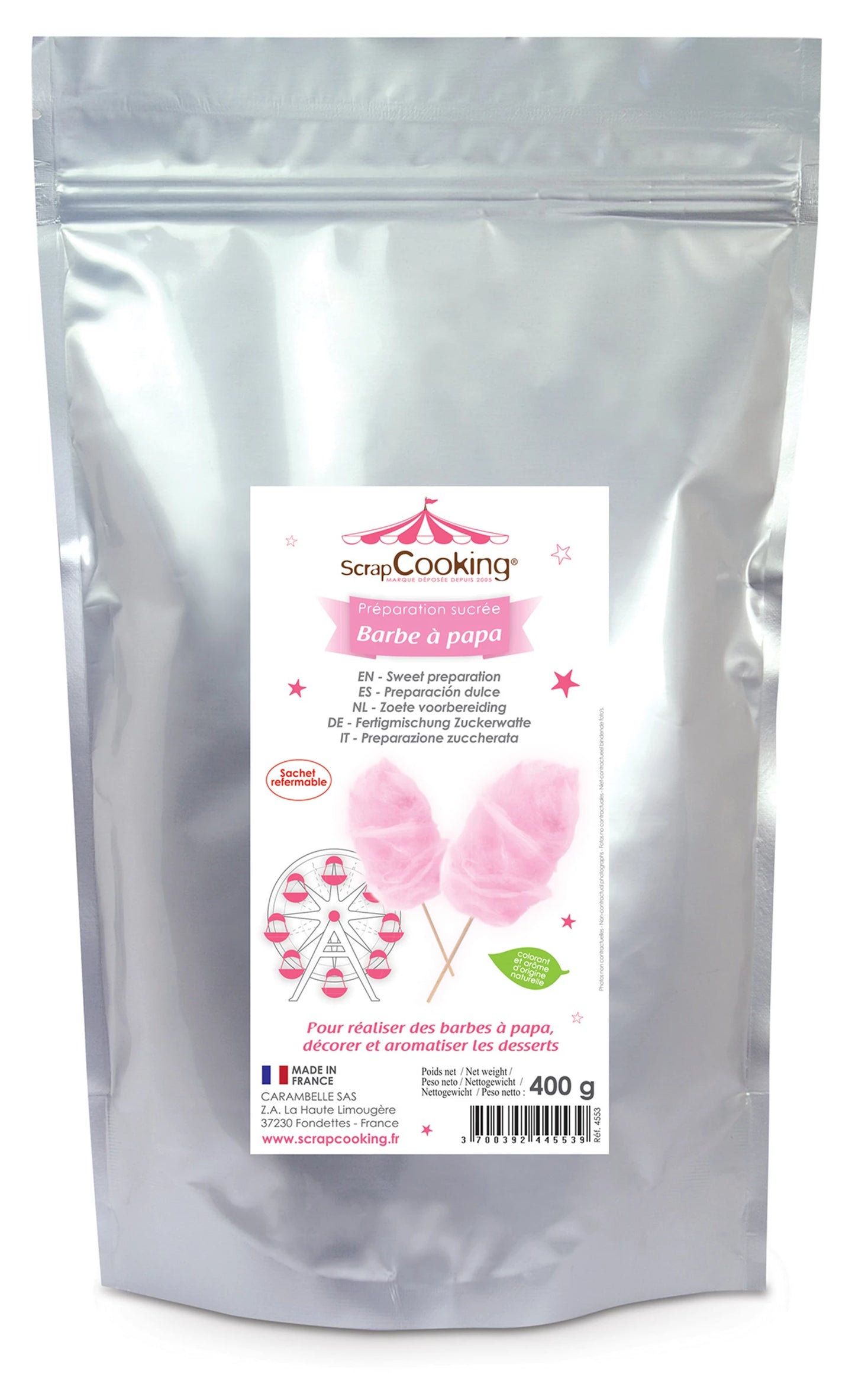 PREPARATO PER ZUCCHERO FILATO PRONTO, ROSA, 400 G