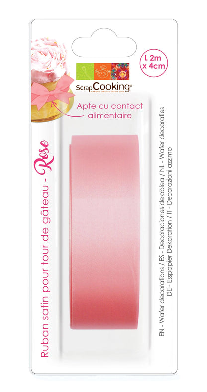 TORRE PER TORTE CON NASTRO IN RASO ROSA 4 CM X 2 M
