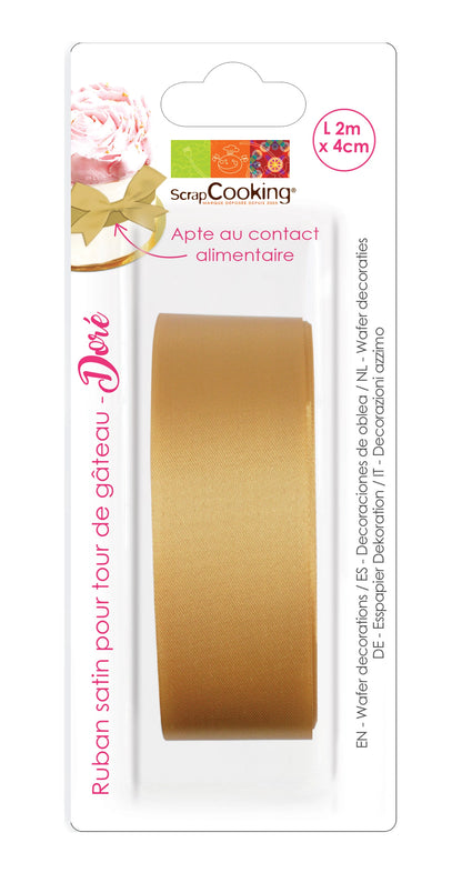 TORTENSTÄNDER MIT GOLDENEM SATINBAND 4 CM X 2 M