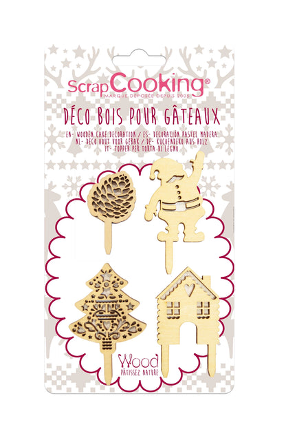 4 DEKORATIVE WEIHNACHTS-HOLZACCESSOIRES