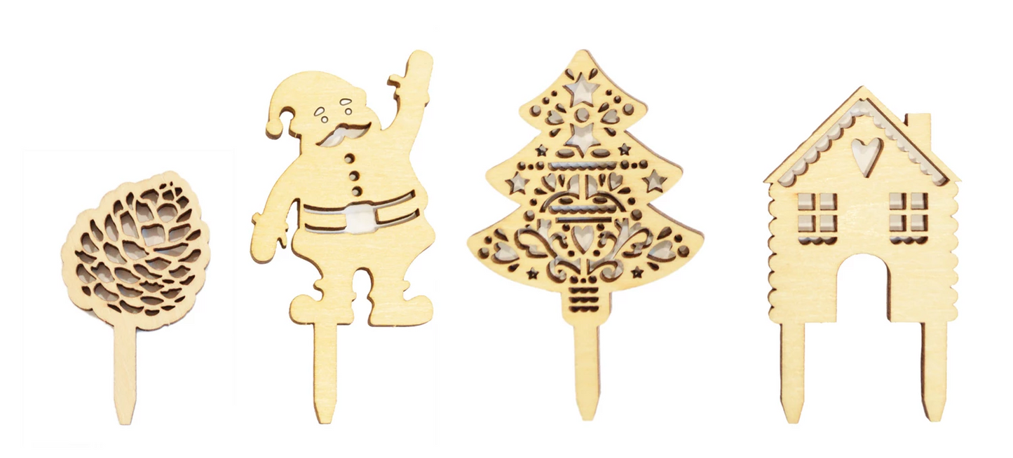4 DEKORATIVE WEIHNACHTS-HOLZACCESSOIRES