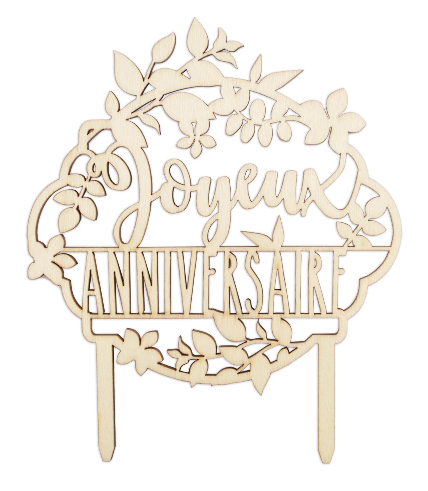 TOPPER PER TORTA IN LEGNO JOYEUX ANNIVERSAIRE