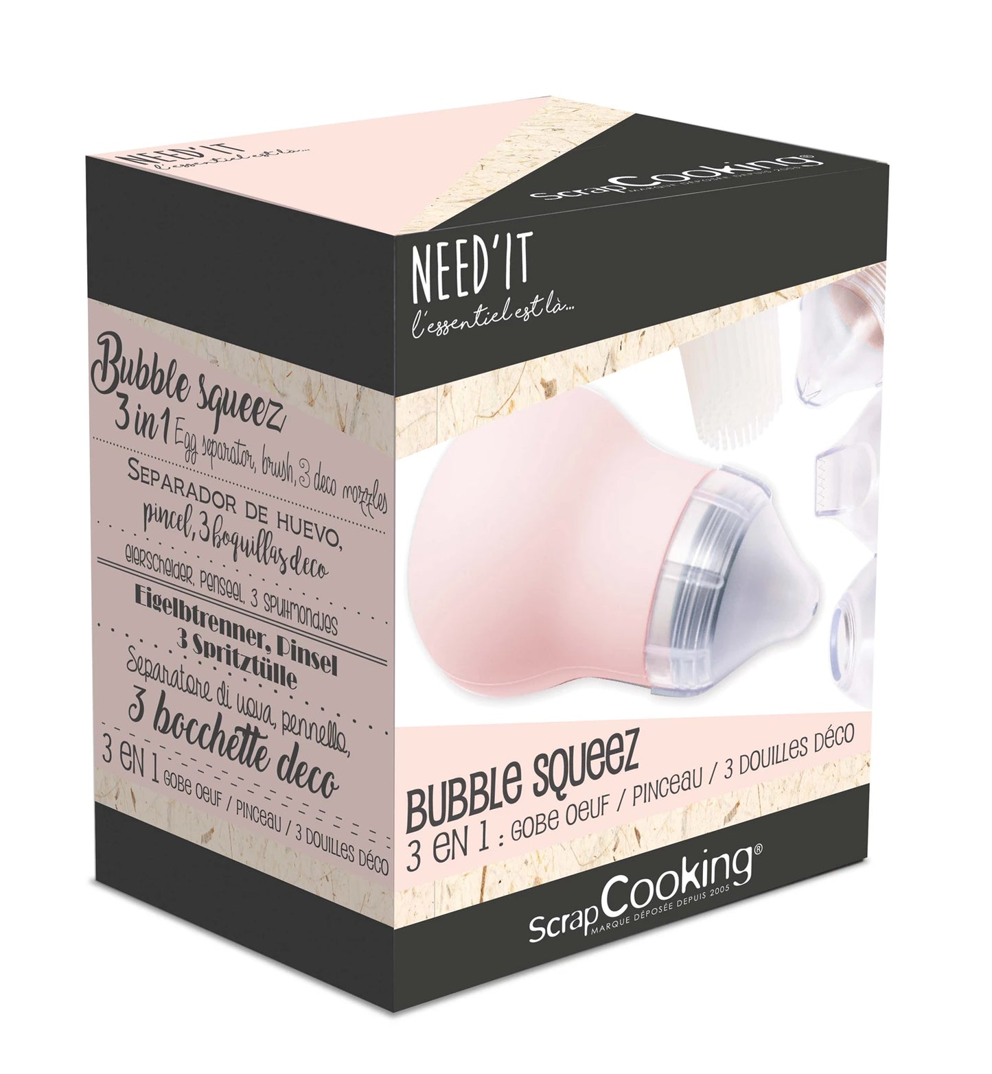 BUBBLE SQUEEZE NEED'IT 3 IN 1 (SEPARATORE DI TUORLO D'UOVO, SPAZZOLA, 3 SPRAY)