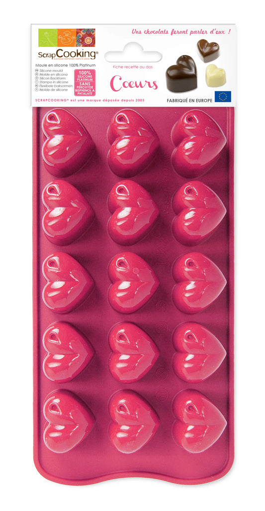 MOULE À GÂTEAU EN SILICONE CŒURS AU CHOCOLAT 15 PIÈCES 21,5 X 10,7 CM