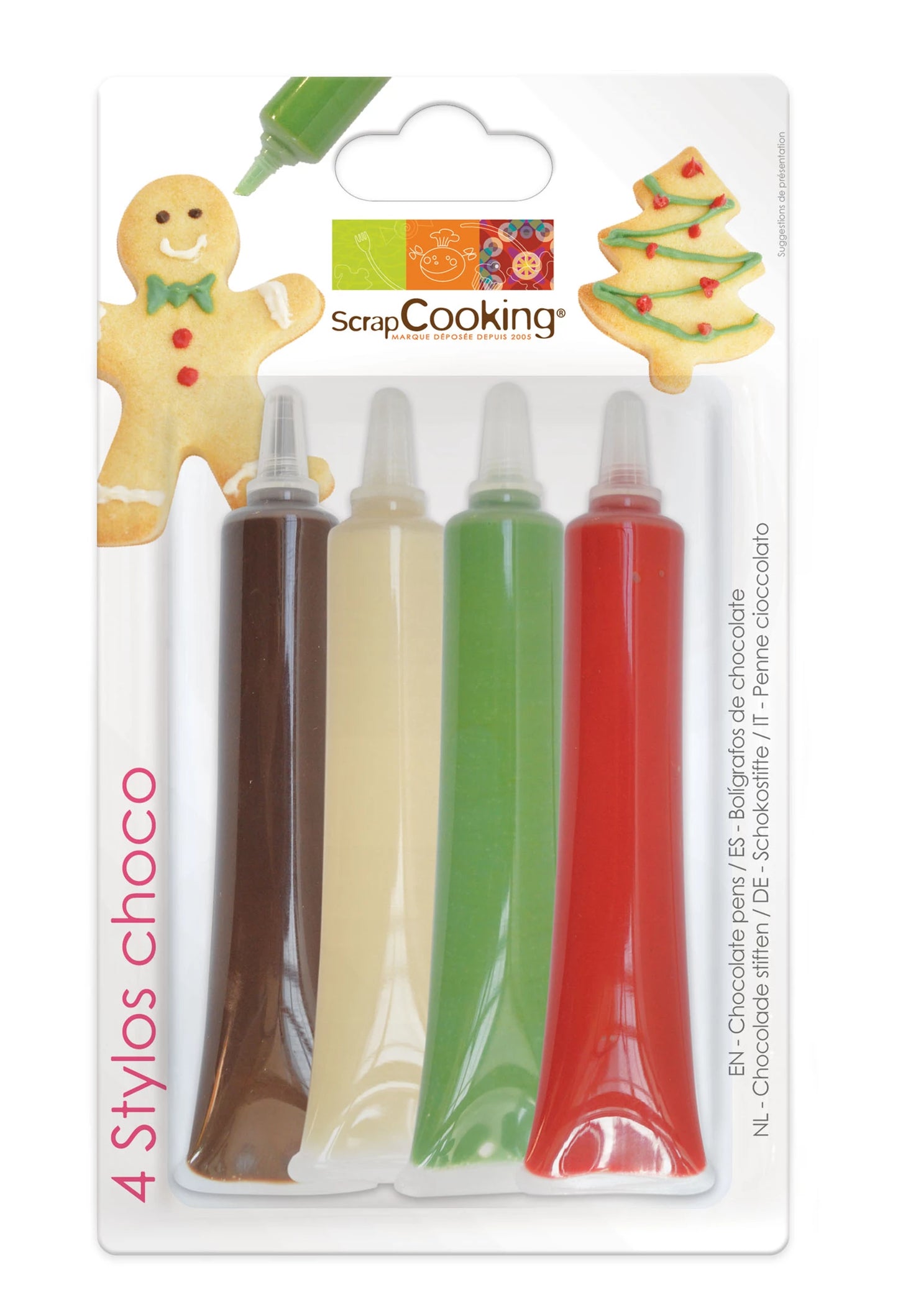 SCHOKOLADENSTÄBCHEN 4 STÜCK. ROT/WEISS/GRÜN/SCHOKOLADE, JE 25 G