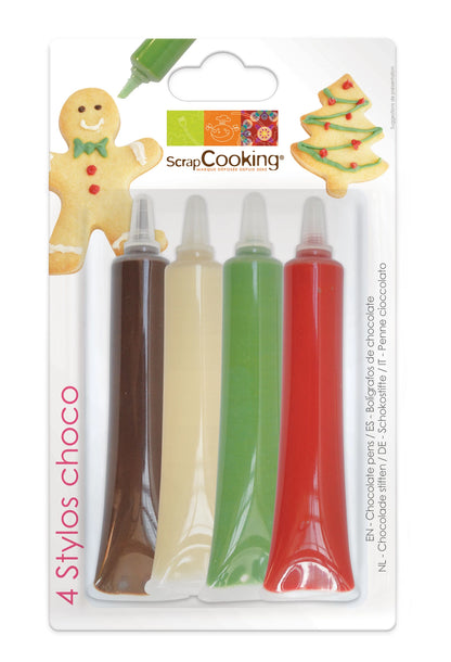 SCHOKOLADENSTÄBCHEN 4 STÜCK. ROT/WEISS/GRÜN/SCHOKOLADE, JE 25 G