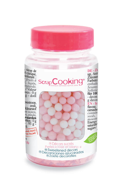 PERLES DE SUCRE DÉCORATIVES BLANCHES/ROSES 55 G