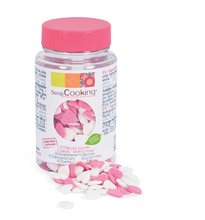 CUORI DECORATIVI IN ZUCCHERO BIANCO/ROSA 50 G