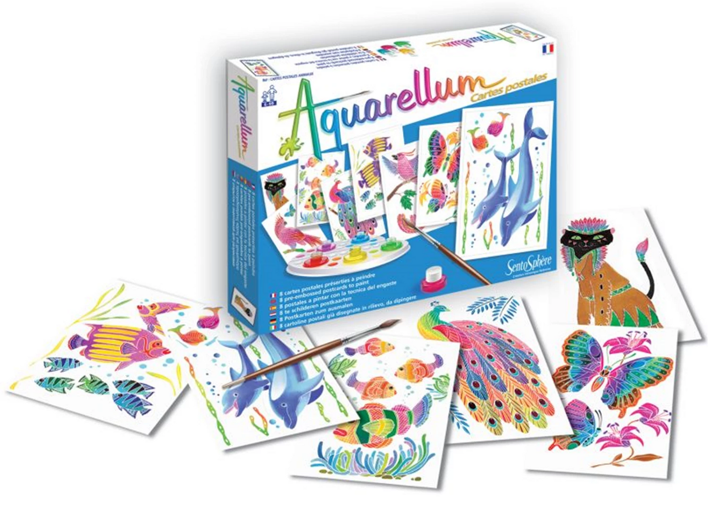 AQUARELLUM 8 CARTES ANIMAUX (FR-DE-IT-EN-ES-NL)