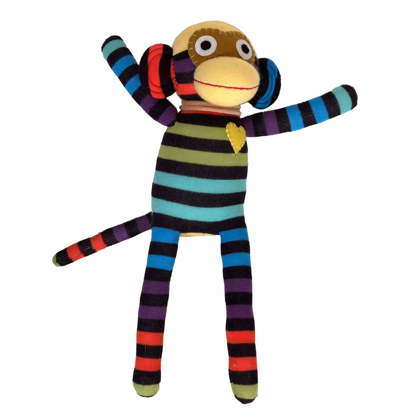 PLÜSCHSOCKEN AFFE GELBES GESTREIFTES HERZ