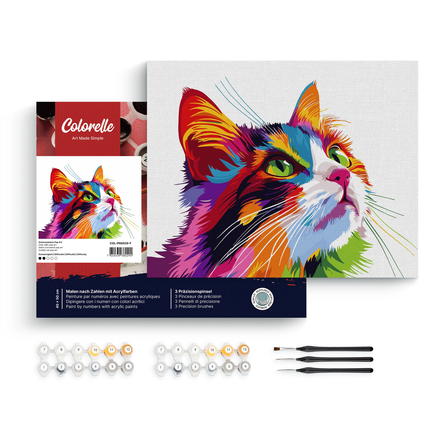 GATTO COCCOLONE POP ART - PITTURA CON I NUMERI - COLORELLE