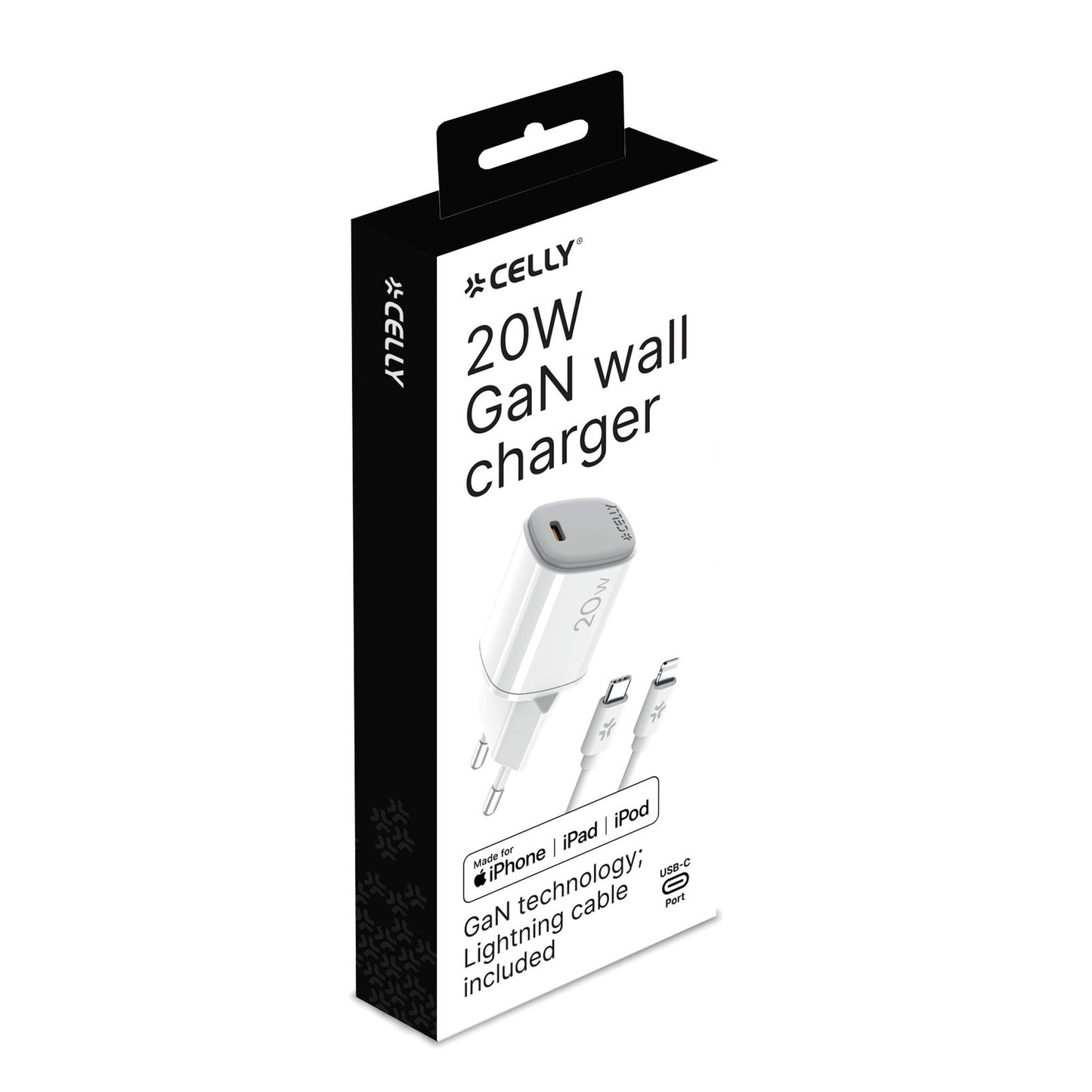REISELADEGERÄT 20W MIT USB-C- UND LIGHTNING-KABELN WEISS - CELLY