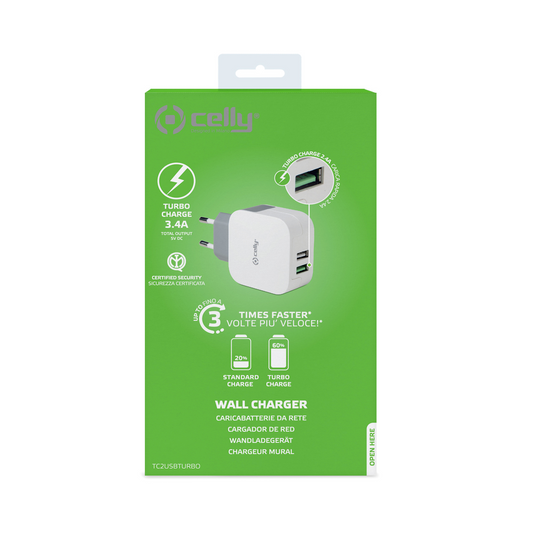 WANDLADEGERÄT TURBO 2 USB 3.4A WEISS - CELLY