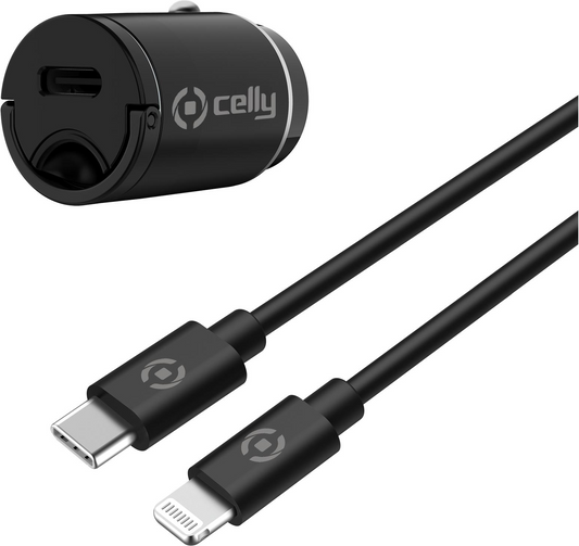 ULTRA KOMPAKTES MINI-AUTO-LADEGERÄT USB TYPE-C + LIGHTNING - CELLY