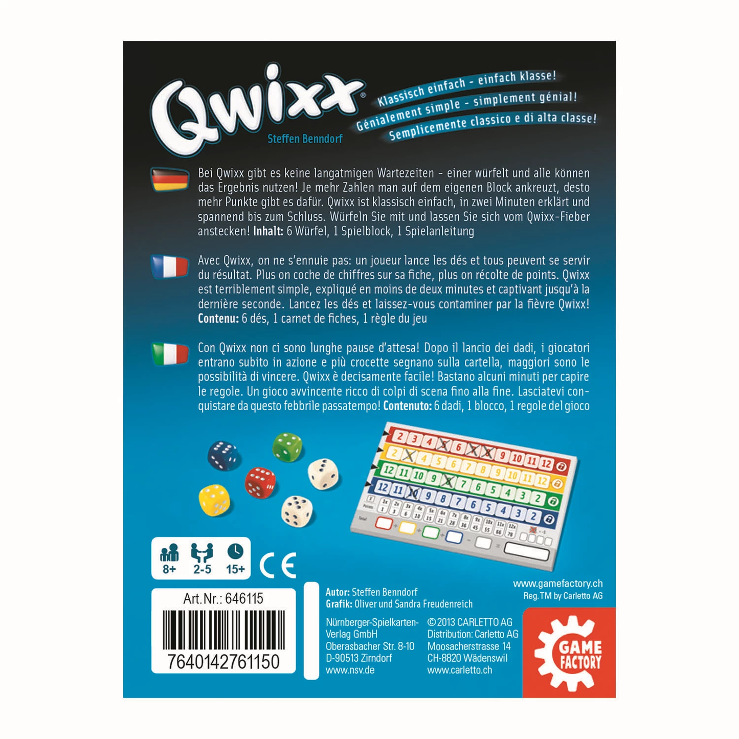 QWIXX - GAME FACTORY - MEHRSPRACHIG