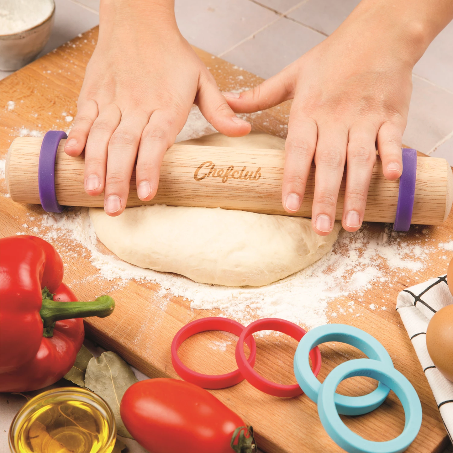 ROULEAU À PÂTISSERIE AVEC ANNEAUX EN SILICONE - CHEF CLUB