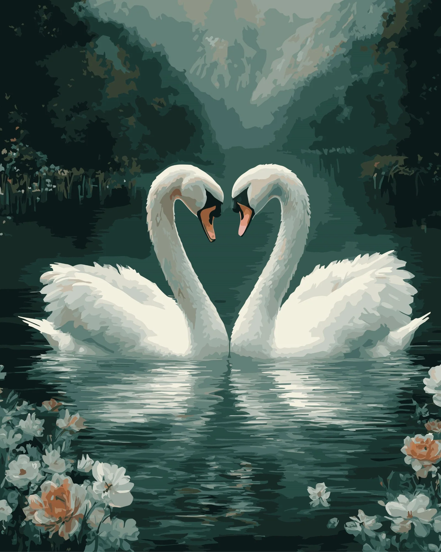 CIGNI INNAMORATI SUL LAGO - PITTURA CON I NUMERI - COLORELLE