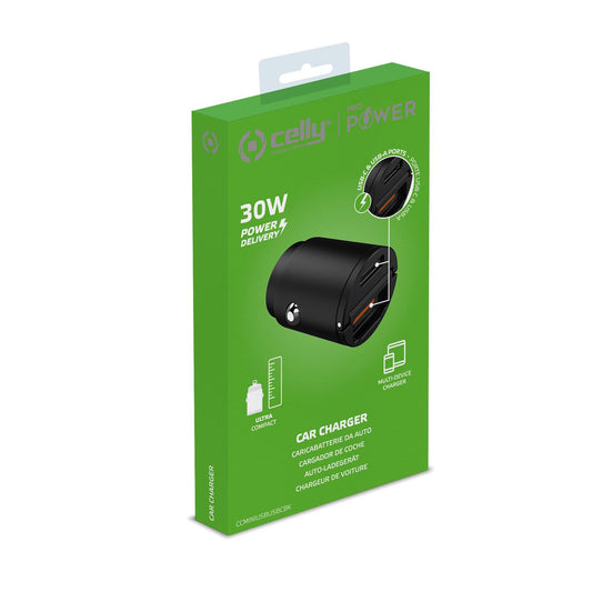 ULTRA KOMPAKTES KFZ-LADEGERÄT USB + TYP-C 30W SCHWARZ - CELLY