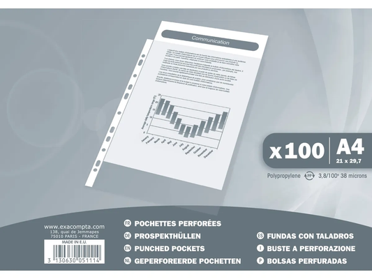BUSTE FORATE A4 PACK DA 100 - EXACOMPTA