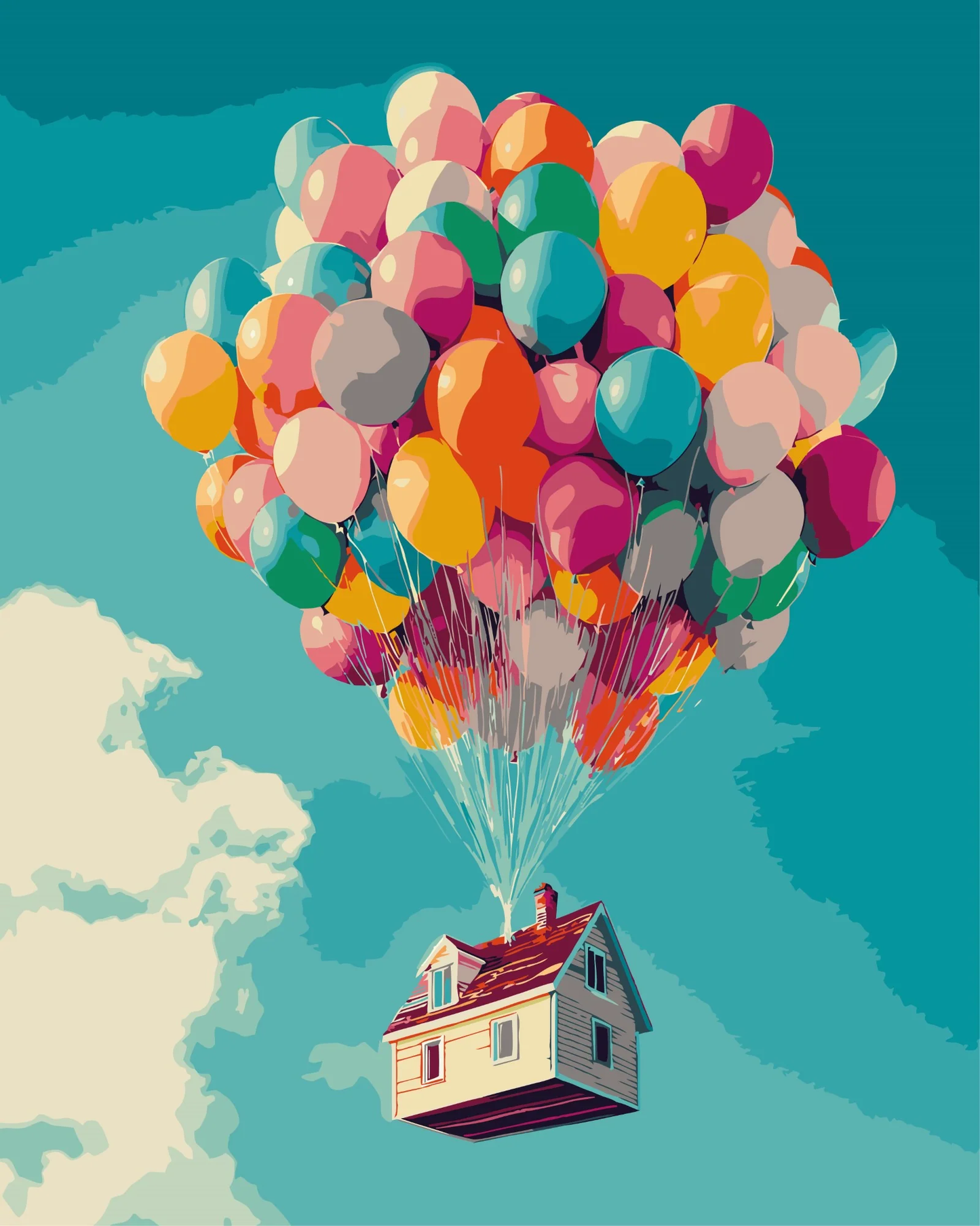 FLIEGENDES HAUS MIT LUFTBALLONS - MALEN NACH ZAHLEN - COLORELLE
