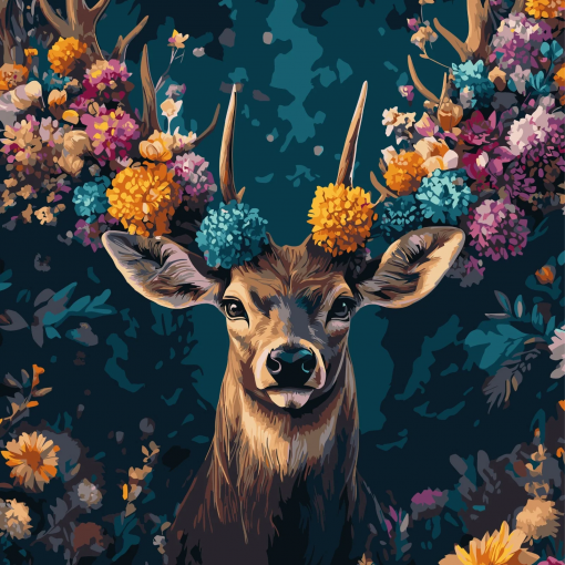 Alternative view of CERVO CON FIORI - PITTURA CON I NUMERI - COLORELLE