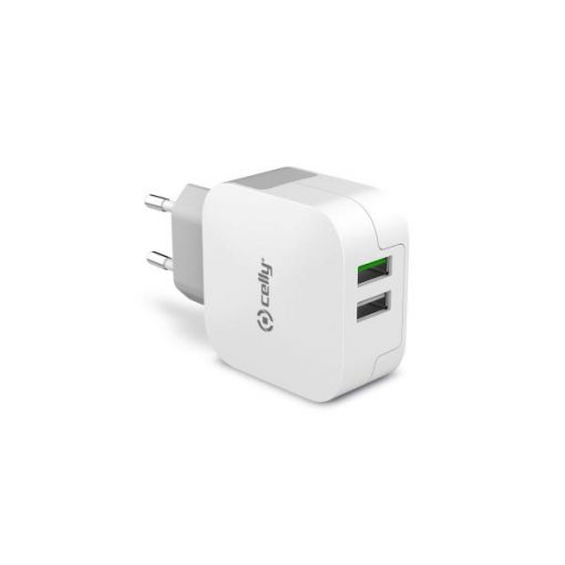 WALL CHARGER TURBO 2  USB 3.4A WHITE - CELLY