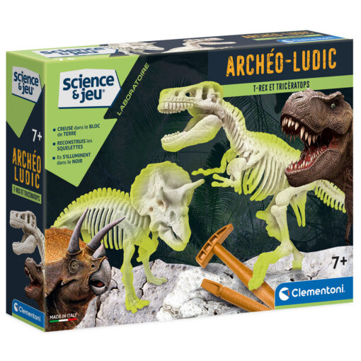 Clementoni - ARCHEO T-REX & TRICERATOPO FLUORESCENTE – CLEMENTONI - FRA