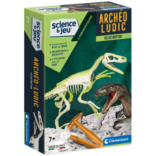 Clementoni - ARCHEO LUDIC VELOCIRAPTOR FLUORESCENTE – CLEMENTONI - FRA